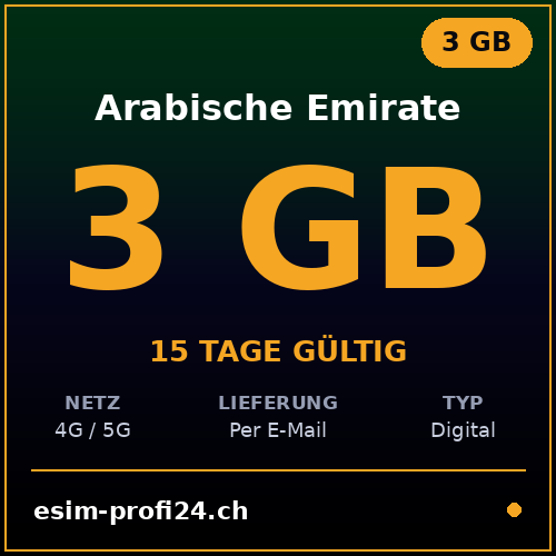 eSIM United Arab Emirates – 3 GB / 15 days — eSIM Datenpaket kaufen, sofort per E-Mail | eSIMProfi24