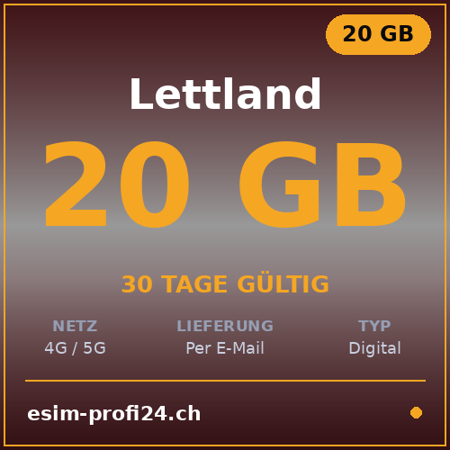eSIM Lettonia – 20 GB / 30 giorni — eSIM Datenpaket kaufen, sofort per E-Mail | eSIMProfi24