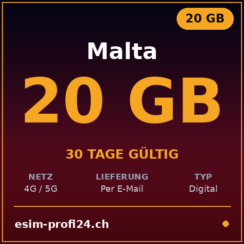 eSIM Malte – 20 Go / 30 jours — eSIM Datenpaket kaufen, sofort per E-Mail | eSIMProfi24