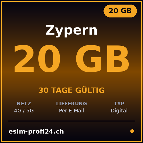 eSIM Chypre – 20 Go / 30 jours — eSIM Datenpaket kaufen, sofort per E-Mail | eSIMProfi24