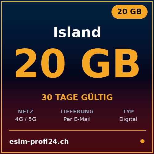 eSIM Islande – 20 Go / 30 jours — eSIM Datenpaket kaufen, sofort per E-Mail | eSIMProfi24