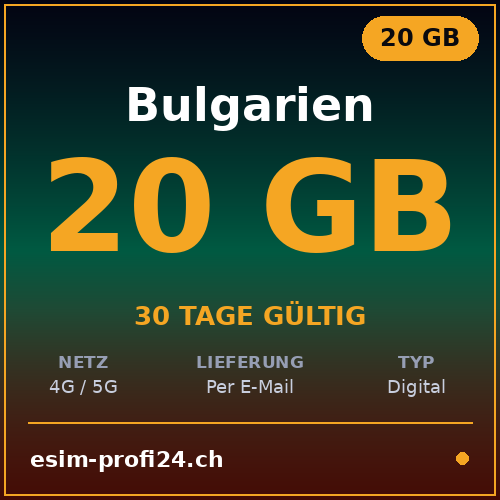 eSIM Bulgarie – 20 Go / 30 jours — eSIM Datenpaket kaufen, sofort per E-Mail | eSIMProfi24