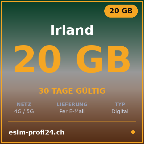 eSIM Irlanda – 20 GB / 30 giorni — eSIM Datenpaket kaufen, sofort per E-Mail | eSIMProfi24