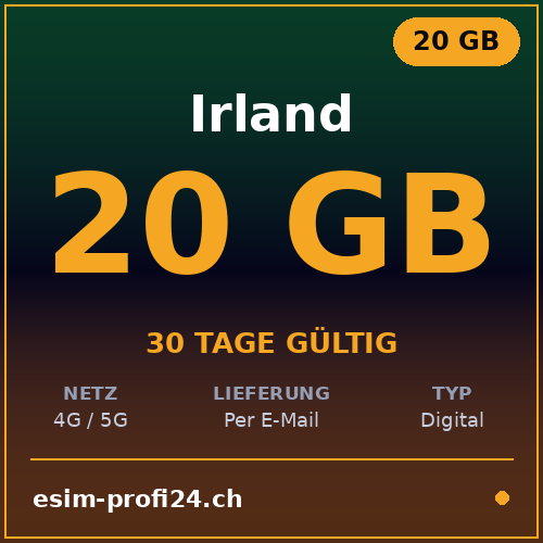 eSIM Irlande – 20 Go / 30 jours — eSIM Datenpaket kaufen, sofort per E-Mail | eSIMProfi24