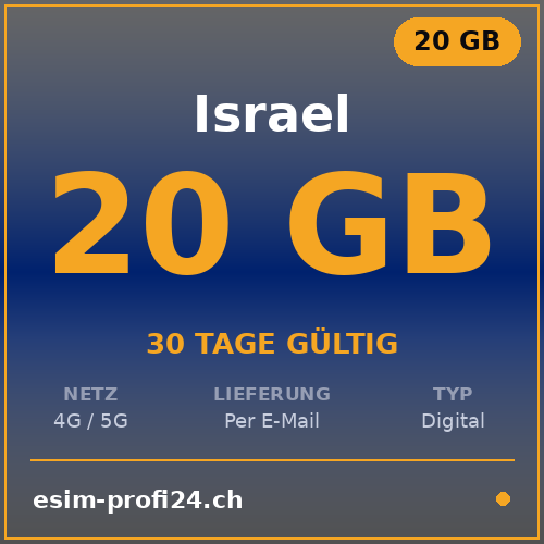 eSIM Israele – 20 GB / 30 giorni — eSIM Datenpaket kaufen, sofort per E-Mail | eSIMProfi24