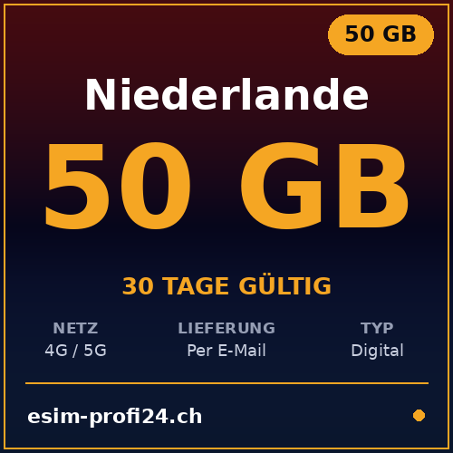 eSIM Paesi Bassi – 50 GB / 30 giorni — eSIM Datenpaket kaufen, sofort per E-Mail | eSIMProfi24
