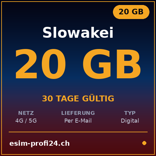 eSIM Slovacchia – 20 GB / 30 giorni — eSIM Datenpaket kaufen, sofort per E-Mail | eSIMProfi24