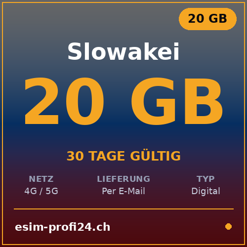 eSIM Slowakei – 20 GB / 30 Tage — eSIM Datenpaket kaufen, sofort per E-Mail | eSIMProfi24