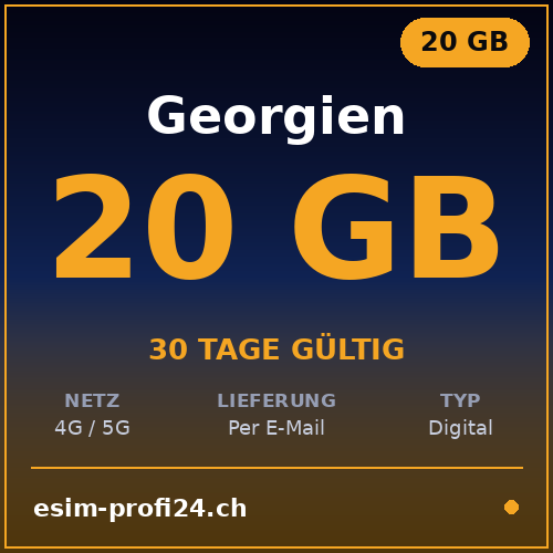 eSIM Géorgie – 20 Go / 30 jours — eSIM Datenpaket kaufen, sofort per E-Mail | eSIMProfi24