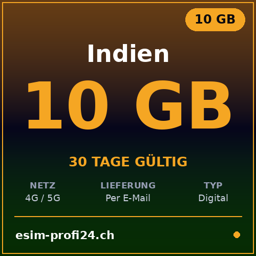 eSIM Indien – 10 GB / 30 Tage — eSIM Datenpaket kaufen, sofort per E-Mail | eSIMProfi24