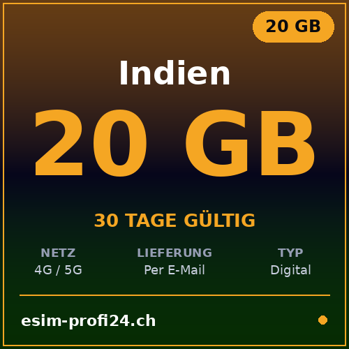 eSIM India – 20 GB / 30 giorni — eSIM Datenpaket kaufen, sofort per E-Mail | eSIMProfi24