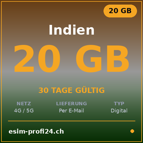 eSIM India – 20 GB / 30 giorni — eSIM Datenpaket kaufen, sofort per E-Mail | eSIMProfi24