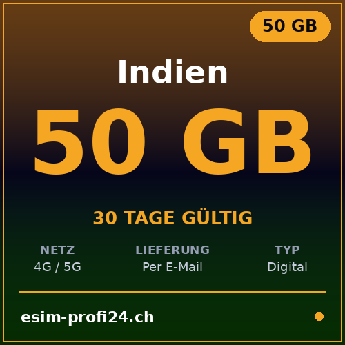 eSIM India – 50 GB / 30 giorni — eSIM Datenpaket kaufen, sofort per E-Mail | eSIMProfi24