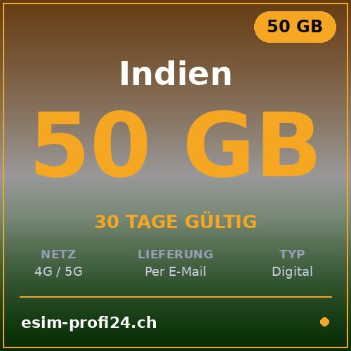 eSIM India – 50 GB / 30 giorni — eSIM Datenpaket kaufen, sofort per E-Mail | eSIMProfi24