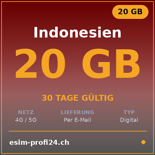 eSIM Indonésie – 20 Go / 30 jours — eSIM Datenpaket kaufen, sofort per E-Mail | eSIMProfi24