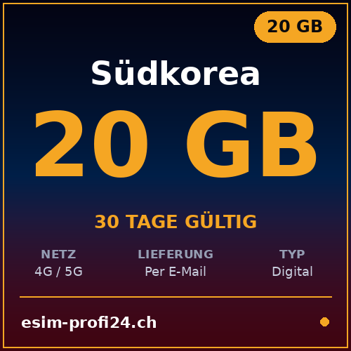 eSIM South Korea – 20 GB / 30 days — eSIM Datenpaket kaufen, sofort per E-Mail | eSIMProfi24