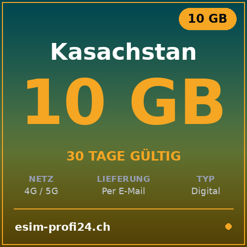 eSIM Kazakhstan – 10 Go / 30 jours — eSIM Datenpaket kaufen, sofort per E-Mail | eSIMProfi24