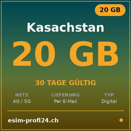 eSIM Kazakhstan – 20 Go / 30 jours — eSIM Datenpaket kaufen, sofort per E-Mail | eSIMProfi24
