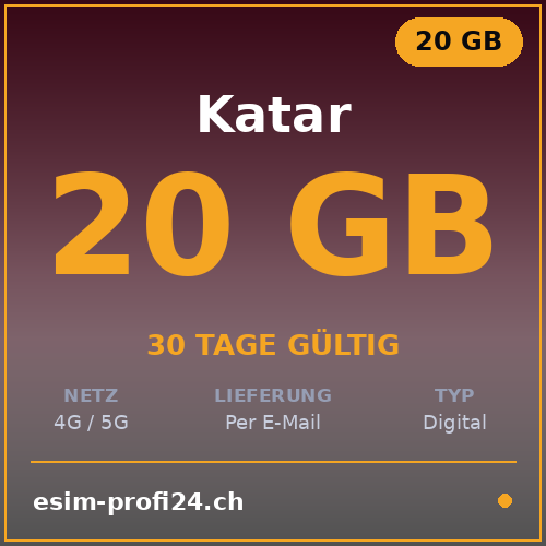 eSIM Qatar – 20 GB / 30 giorni — eSIM Datenpaket kaufen, sofort per E-Mail | eSIMProfi24