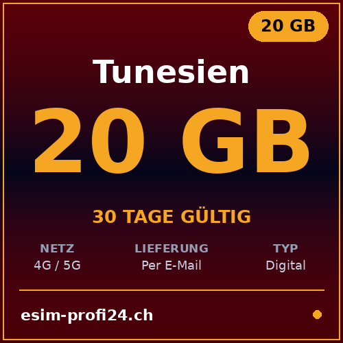 eSIM Tunisia – 20 GB / 30 days — eSIM Datenpaket kaufen, sofort per E-Mail | eSIMProfi24