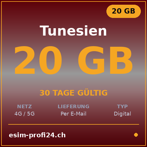 eSIM Tunisia – 20 GB / 30 giorni