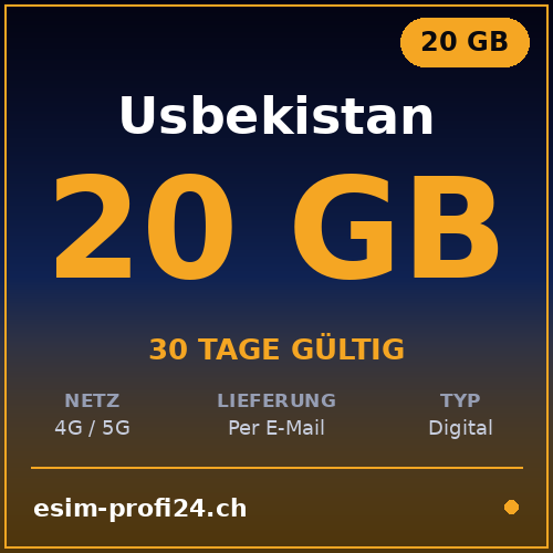 eSIM Uzbekistan – 20 GB / 30 giorni — eSIM Datenpaket kaufen, sofort per E-Mail | eSIMProfi24