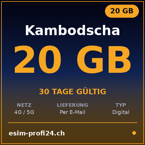 eSIM Cambodge – 20 Go / 30 jours — eSIM Datenpaket kaufen, sofort per E-Mail | eSIMProfi24