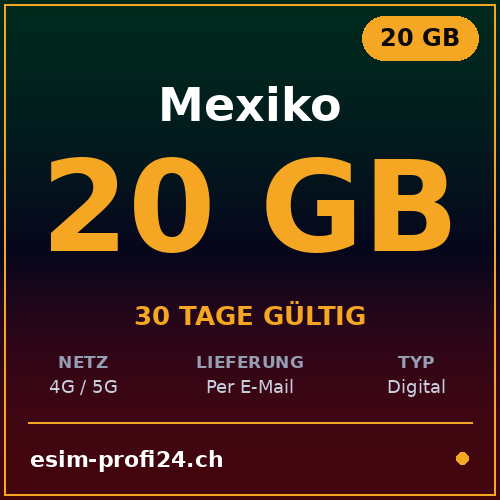 eSIM Messico – 20 GB / 30 giorni — eSIM Datenpaket kaufen, sofort per E-Mail | eSIMProfi24