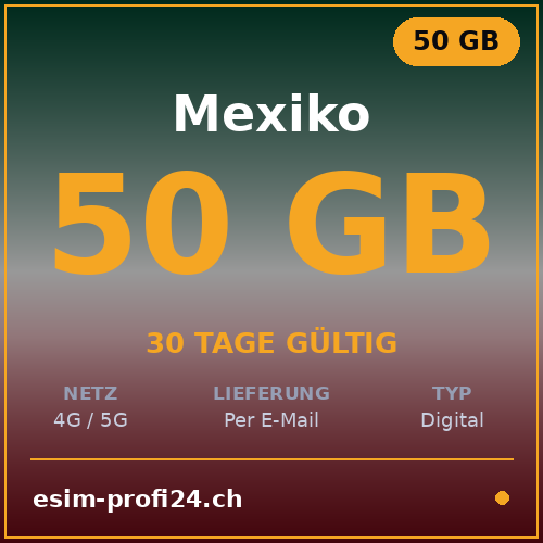 eSIM Mexique – 50 Go / 30 jours — eSIM Datenpaket kaufen, sofort per E-Mail | eSIMProfi24
