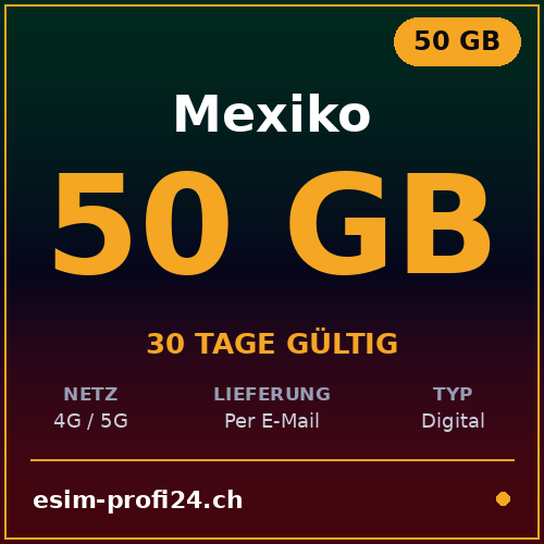 eSIM Mexique – 50 Go / 30 jours