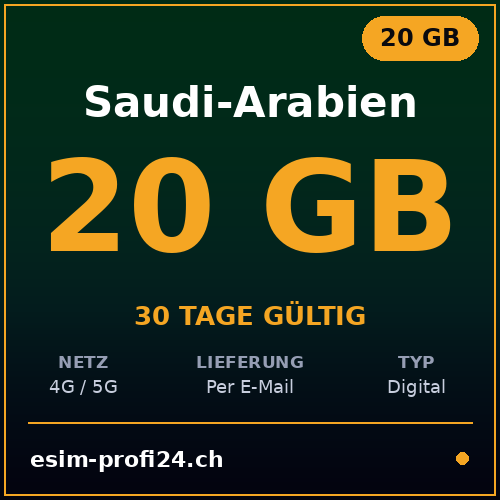 eSIM Saudi Arabia – 20 GB / 30 days — eSIM Datenpaket kaufen, sofort per E-Mail | eSIMProfi24