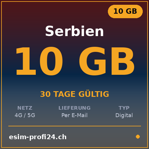 eSIM Serbien – 10 GB / 30 Tage — eSIM Datenpaket kaufen, sofort per E-Mail | eSIMProfi24