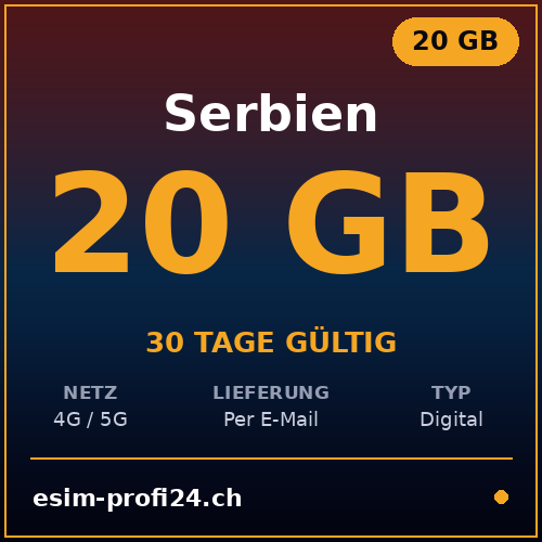 eSIM Serbia – 20 GB / 30 giorni — eSIM Datenpaket kaufen, sofort per E-Mail | eSIMProfi24