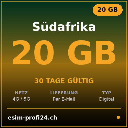 eSIM Sudafrica – 20 GB / 30 giorni