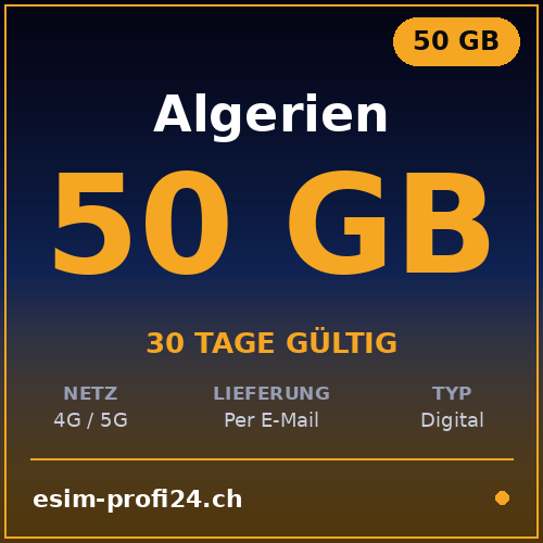 eSIM Algérie – 50 Go / 30 jours — eSIM Datenpaket kaufen, sofort per E-Mail | eSIMProfi24