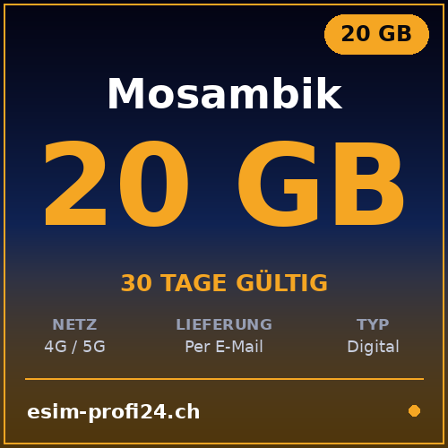 eSIM Mozambico – 20 GB / 30 giorni — eSIM Datenpaket kaufen, sofort per E-Mail | eSIMProfi24
