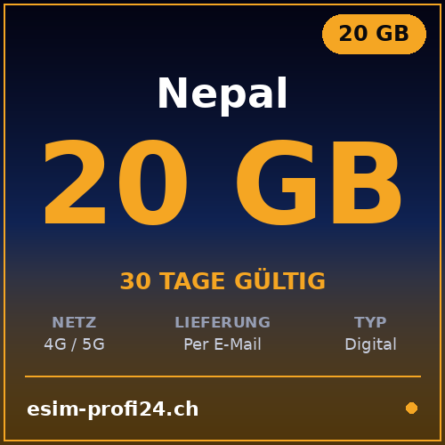 eSIM Népal – 20 Go / 30 jours — eSIM Datenpaket kaufen, sofort per E-Mail | eSIMProfi24