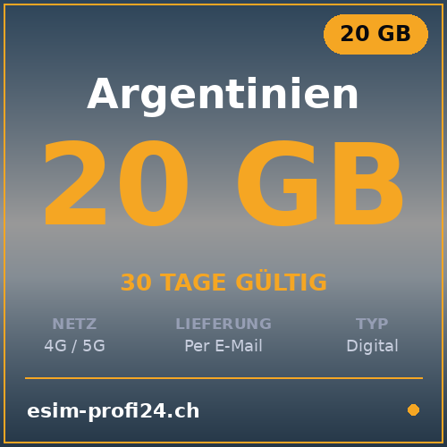 eSIM Argentina – 20 GB / 30 giorni — eSIM Datenpaket kaufen, sofort per E-Mail | eSIMProfi24