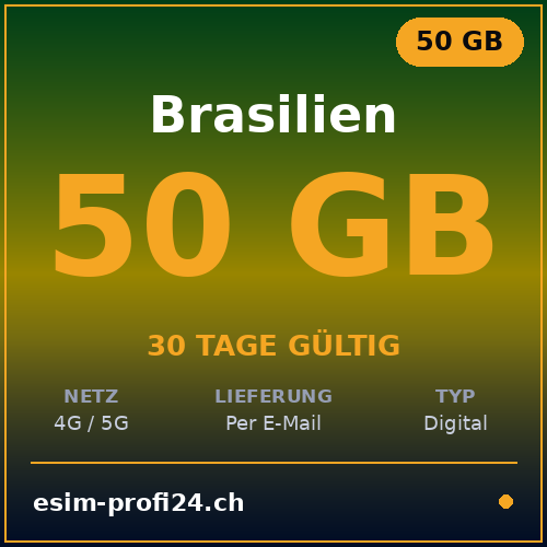 eSIM Brésil – 50 Go / 30 jours — eSIM Datenpaket kaufen, sofort per E-Mail | eSIMProfi24