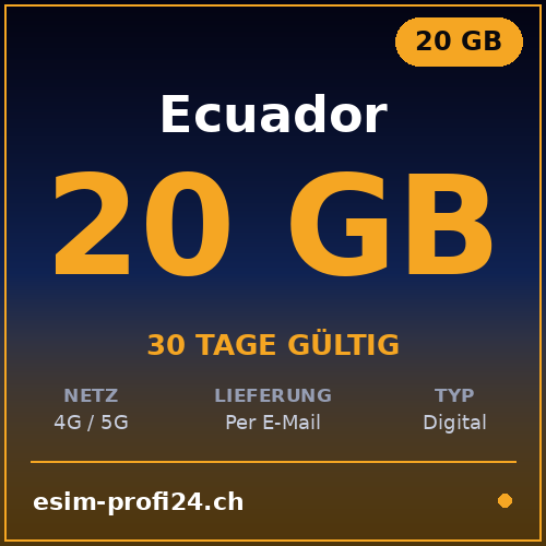 eSIM Ecuador – 20 GB / 30 giorni — eSIM Datenpaket kaufen, sofort per E-Mail | eSIMProfi24