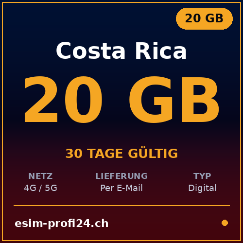 eSIM Costa Rica – 20 GB / 30 giorni — eSIM Datenpaket kaufen, sofort per E-Mail | eSIMProfi24
