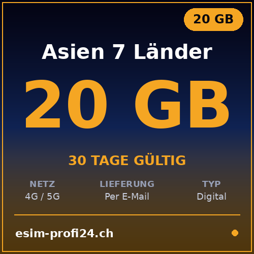 eSIM Asia 7 countries – 20 GB / 30 days — eSIM Datenpaket kaufen, sofort per E-Mail | eSIMProfi24