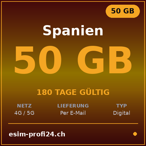 eSIM Espagne – 50 Go / 180 jours