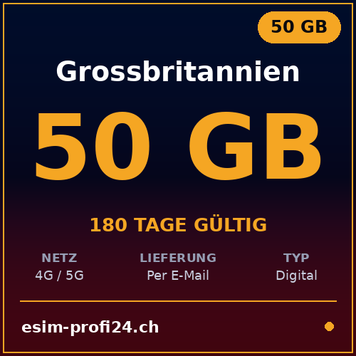 eSIM Royaume-Uni – 50 Go / 180 jours — eSIM Datenpaket kaufen, sofort per E-Mail | eSIMProfi24