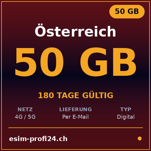 eSIM Austria – 50 GB / 180 giorni — eSIM Datenpaket kaufen, sofort per E-Mail | eSIMProfi24