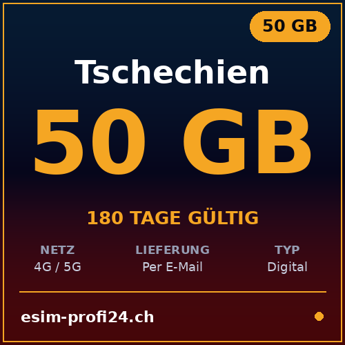 eSIM Cechia – 50 GB / 180 giorni — eSIM Datenpaket kaufen, sofort per E-Mail | eSIMProfi24