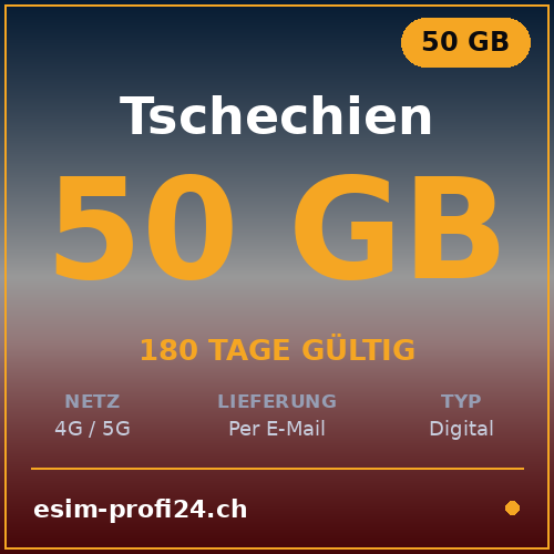 eSIM Tschechien – 50 GB / 180 Tage — eSIM Datenpaket kaufen, sofort per E-Mail | eSIMProfi24