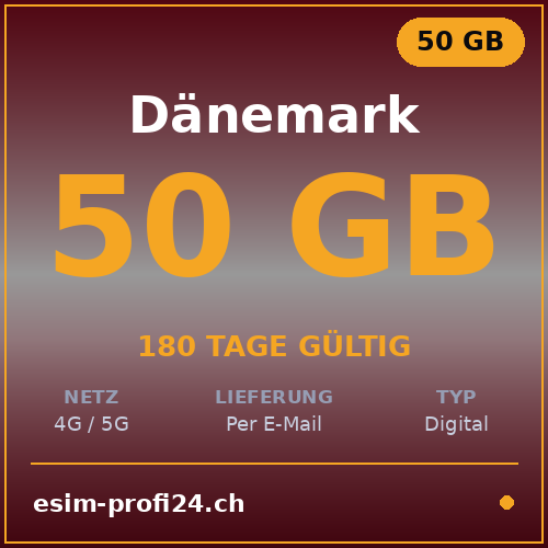 eSIM Dänemark – 50 GB / 180 Tage — eSIM Datenpaket kaufen, sofort per E-Mail | eSIMProfi24