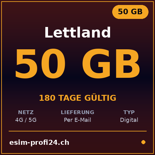 eSIM Lettonia – 50 GB / 180 giorni — eSIM Datenpaket kaufen, sofort per E-Mail | eSIMProfi24