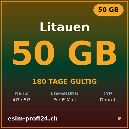 eSIM Litauen – 50 GB / 180 Tage — eSIM Datenpaket kaufen, sofort per E-Mail | eSIMProfi24